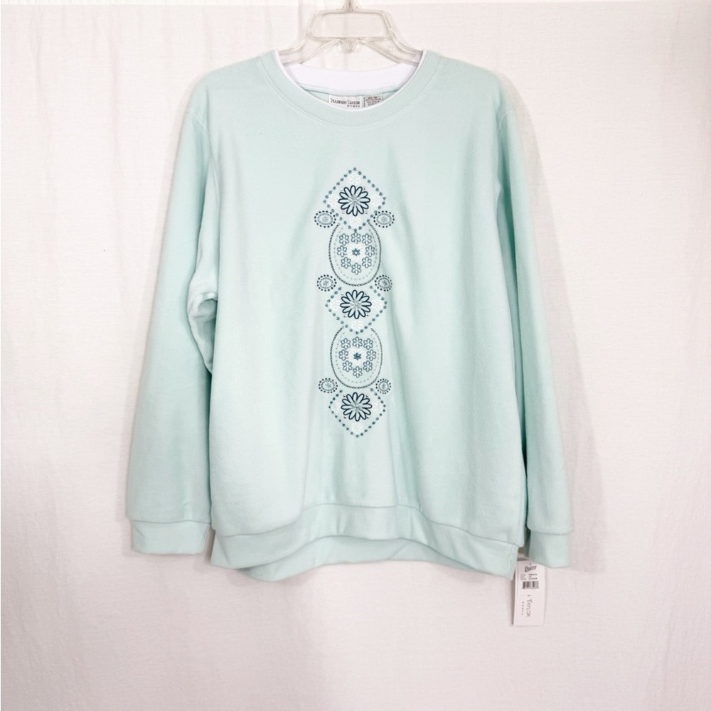 NEW Madison Taylor Fleece Embroidered Women's Top, Size 1X, Green - Picture 1 of 4